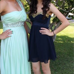 NAVY BLUE PROM DRESS w/ GOLD SEQUINS